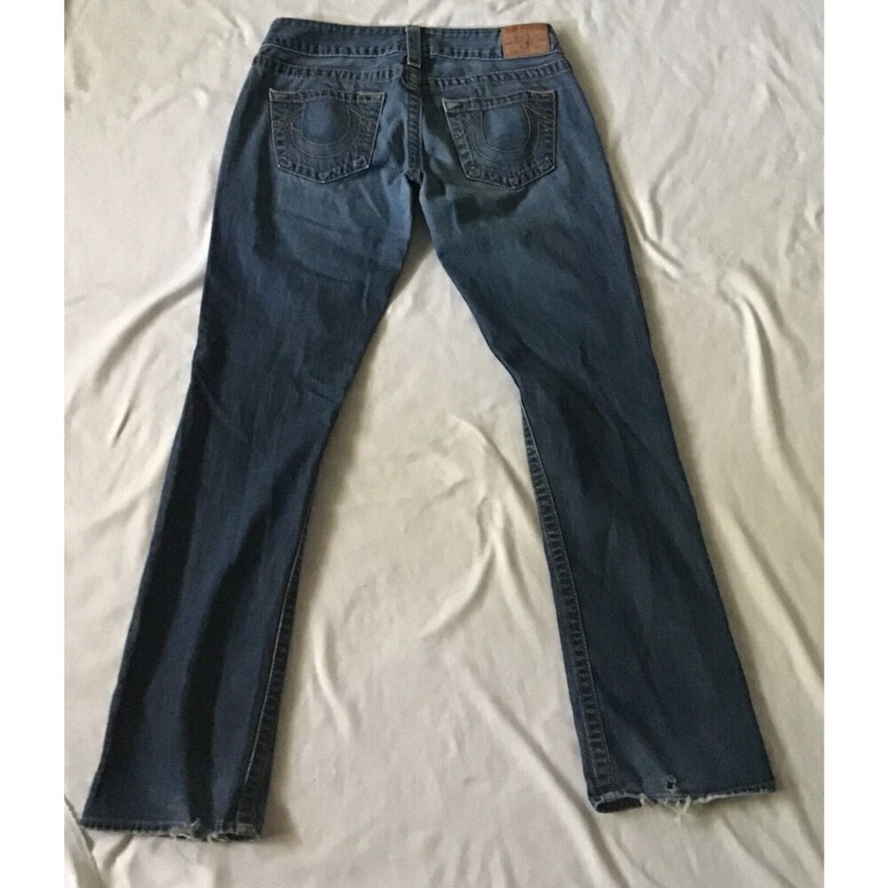 True Religion Womens Distressed Bootcut Jeans Size 29 Made In USA 100% Cotton Bl